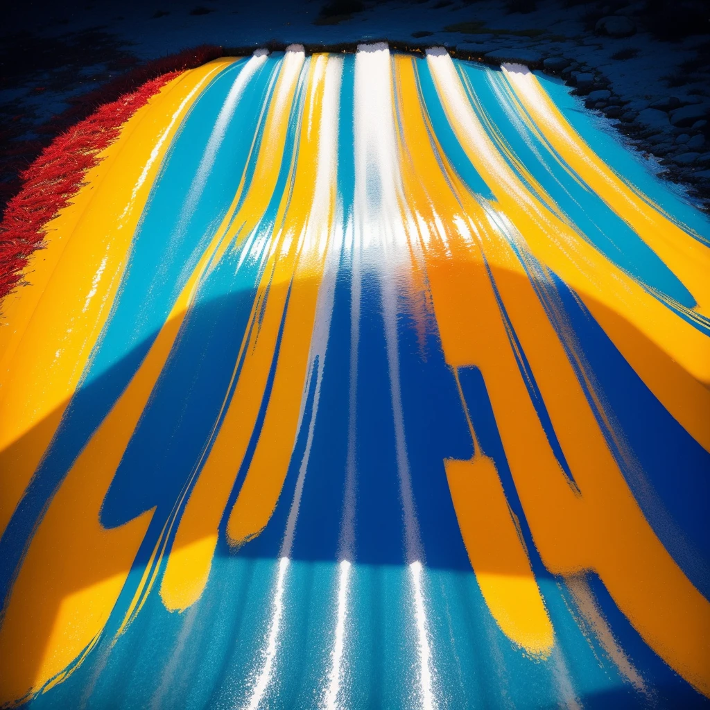 The three primary colors of dye are mixed together々Forms a bright colored liquid,splash,explosion,dynamic photography,Reflection of light,dynamic,Intricate details,Light and shadow effects,Advertising Photography