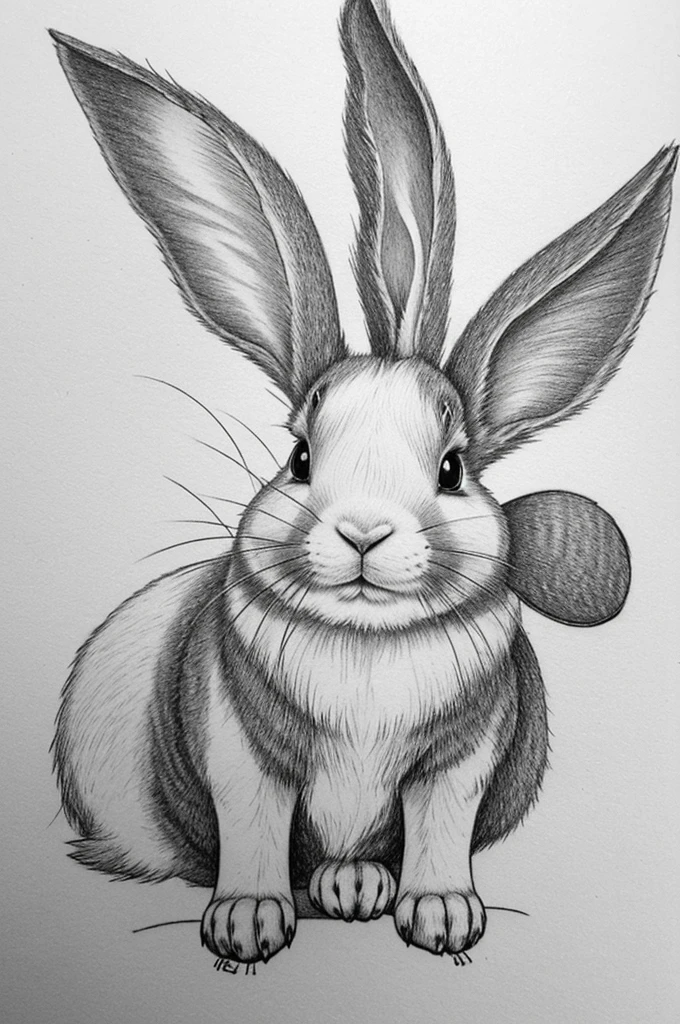 I want a drawing for a tattoo. I want it to be small and with fine lines, no shadows. Let it be a rabbit with wings, the lop-eared rabbit with a broken ear, chubby and hairy