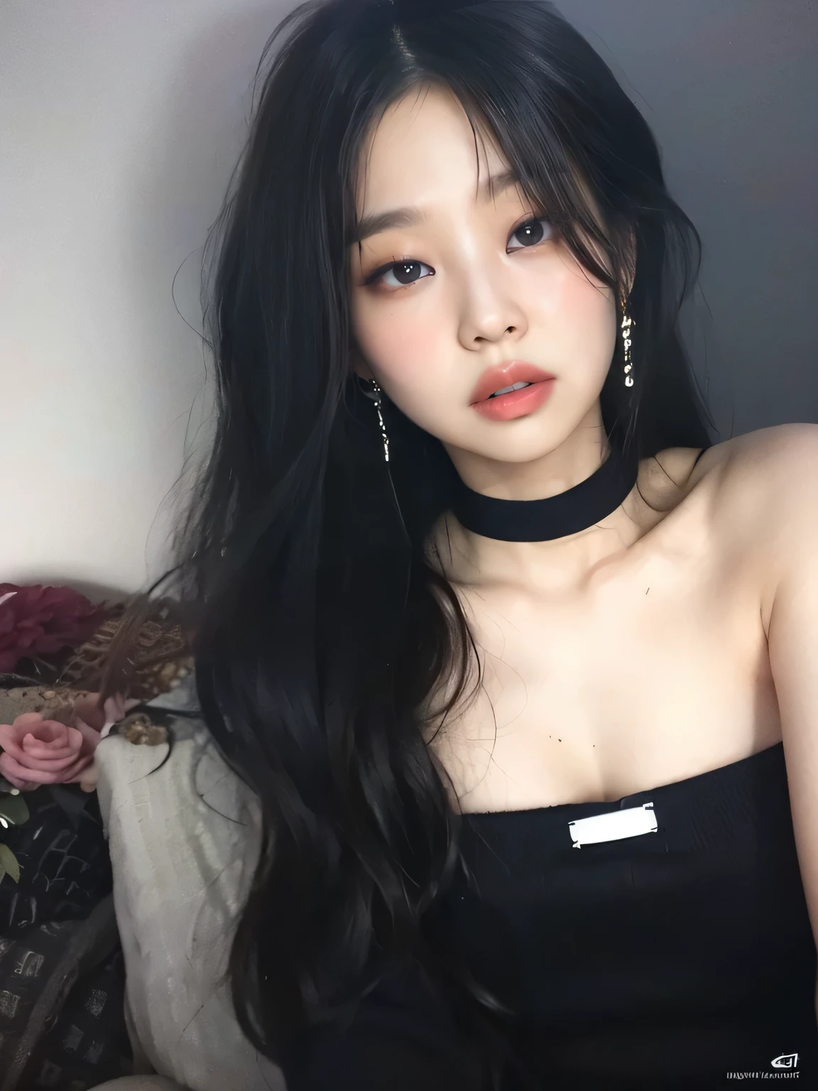 Jennie mi , doll lips, full lips, large eyes, doll eyes, pale skin.