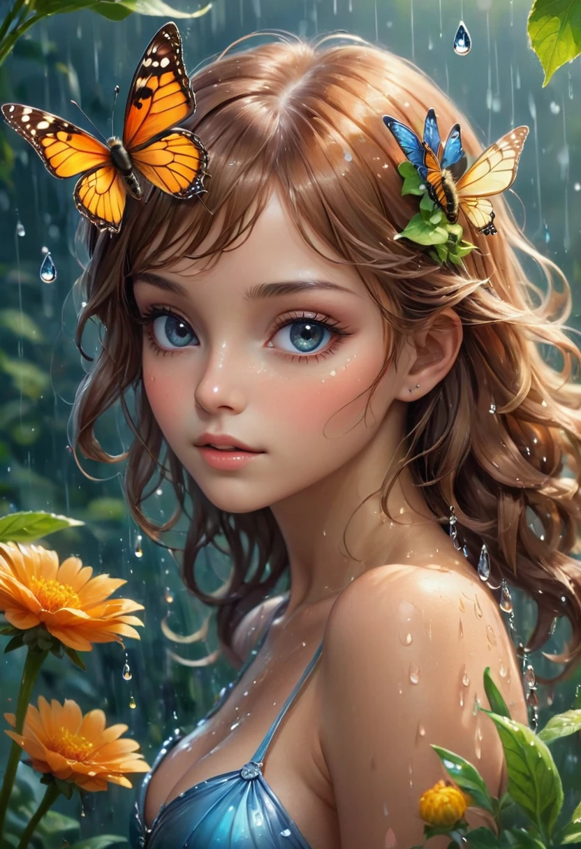 Create a gallery of the most beautiful and special and impressive and excellent and unique and extremely charming and attractive and beautiful forms of beauty. A masterpiece of art, a beautiful girl, a fairy, a butterfly, a bee, a flower, a leaf, a drop of water, a drop of rain, a special and symmetrical shape, a curved and beautiful shape, which It's a masterpiece.