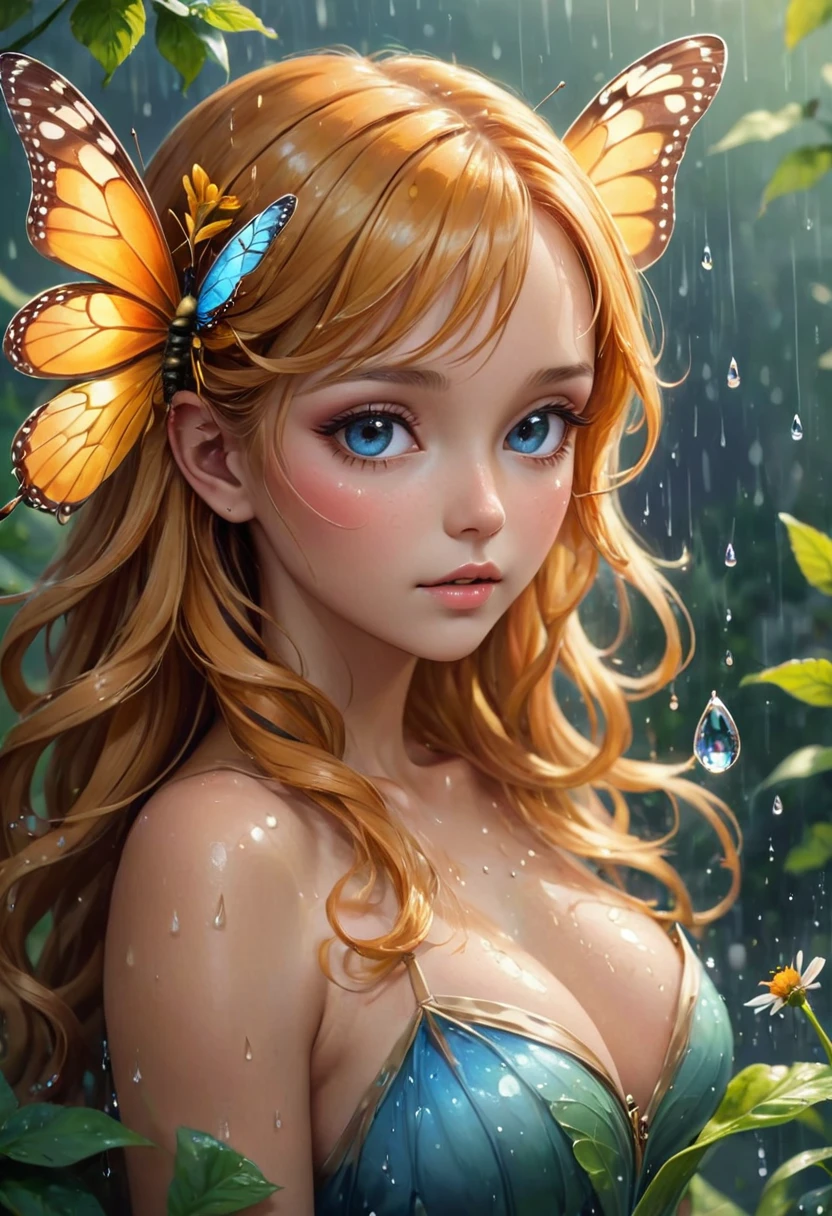 Create a gallery of the most beautiful and special and impressive and excellent and unique and extremely charming and attractive and beautiful forms of beauty. A masterpiece of art, a beautiful girl, a fairy, a butterfly, a bee, a flower, a leaf, a drop of water, a drop of rain, a special and symmetrical shape, a curved and beautiful shape, which It's a masterpiece.