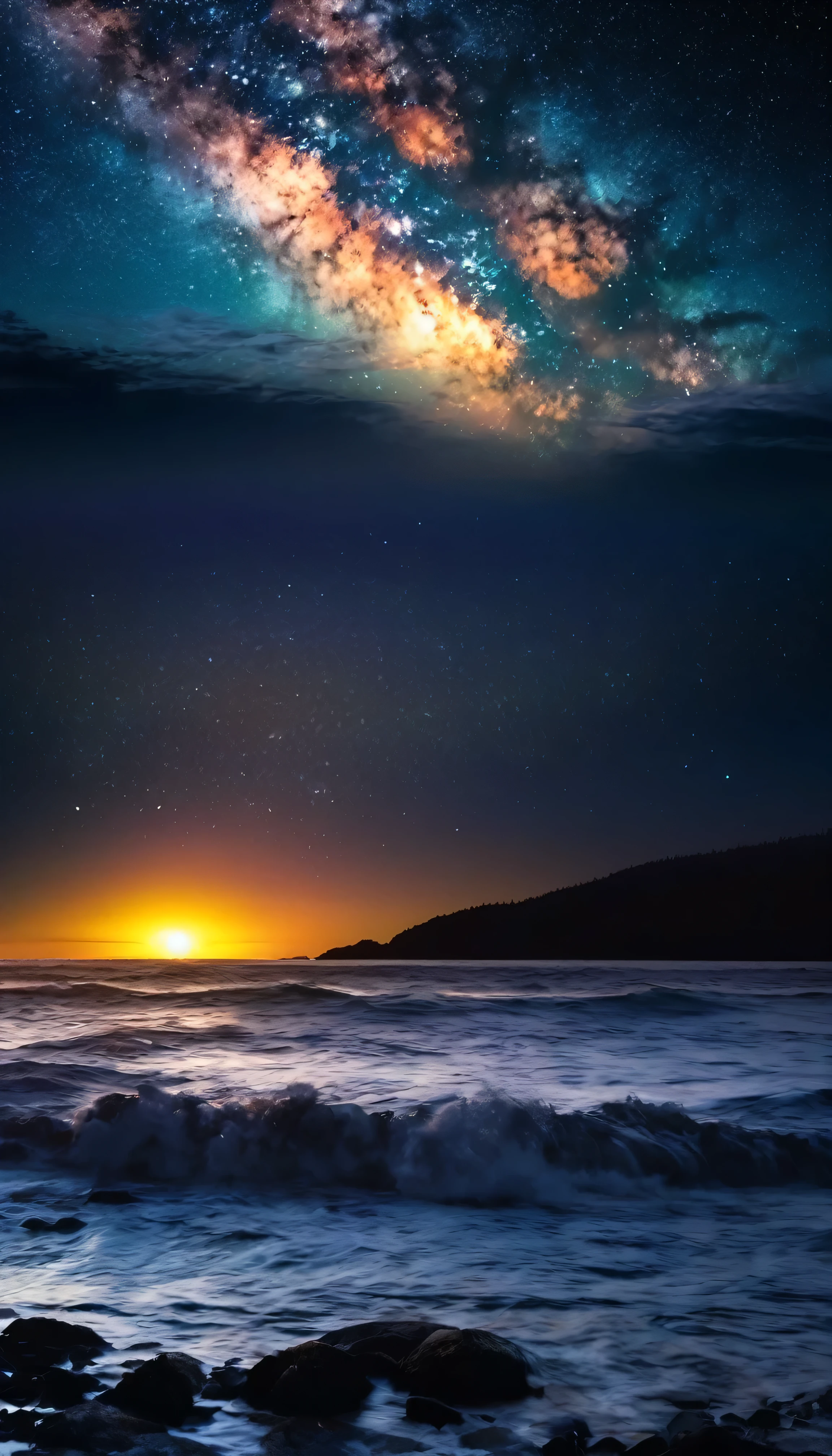 water, Ocean, Dark Sky, sunset, Milky Way