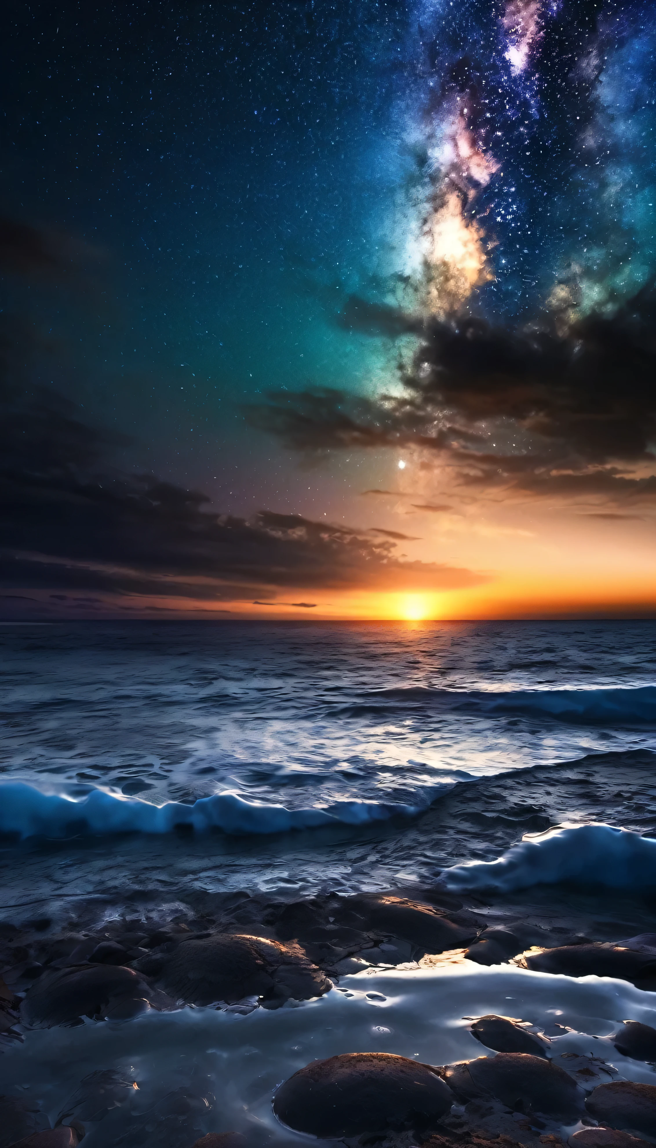 water, Ocean, Dark Sky, sunset, Milky Way