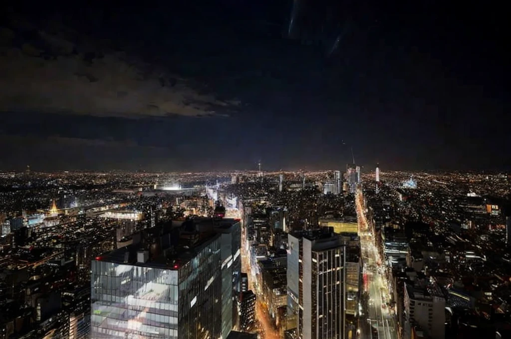A city seen from above at night