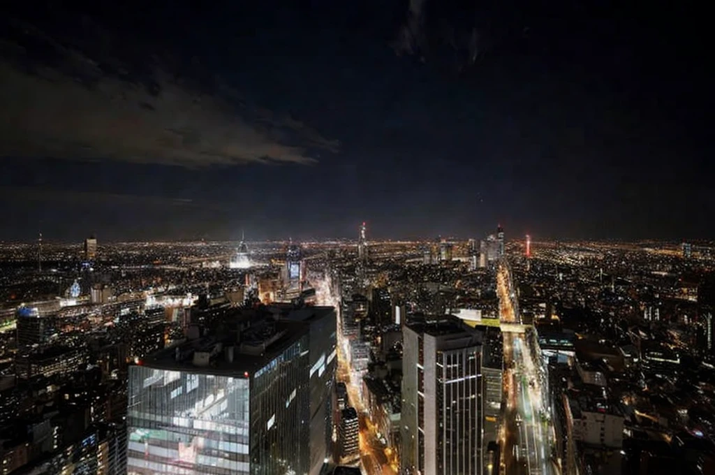 A city seen from above at night