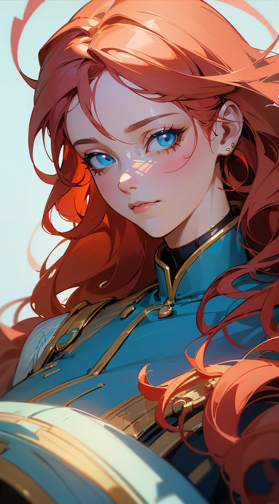 A beautiful mature woman , red hair , long hair , wavy hair , blue eyes eyes , age 40,
in the style of cyberpunk futurism, african influence, etam cru, light blue and gold, michael creese, steelpunk, michael hussar, white background
(masterpiece, best quality:1.3),beautiful detailed glow,best illuminate,(((best quality,textile shading,ultra detailed))),extremely detailed CG unity 8k wallpaper,Highly Detailed beautiful and aesthetic,best light,high resolution,detailed,dynamic lighting , 1Character , pastel washed out colors , cell shade , soft, muted shades ,gentle colors ,