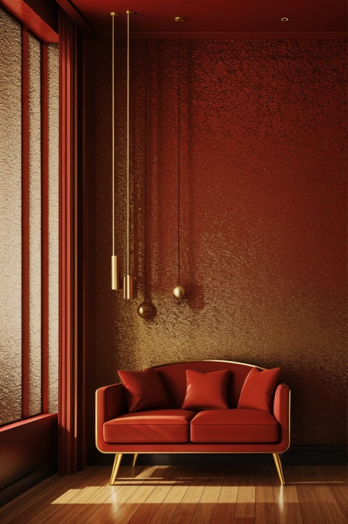 Logo for page dedicated to interior design, red and gold microtexture