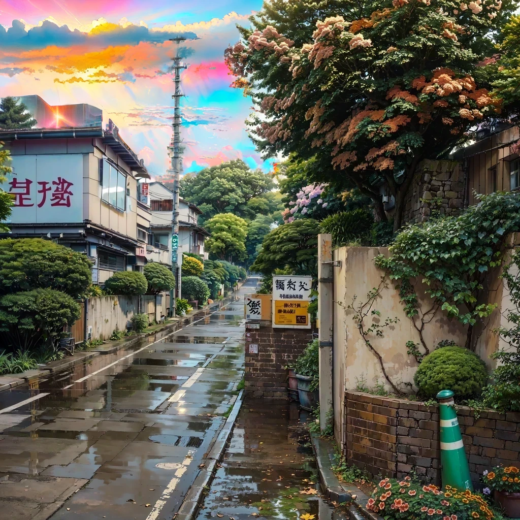 ((dramatic and vibrant sky:1.5)), featuring colorful clouds, intense sunset hues, and dynamic lighting. The sky should have a surreal and ethereal quality, inspired by Makoto Shinkai's signature style. Include elements like scattered clouds with glowing edges, vibrant gradient colors from deep purples and blues to fiery oranges and pinks, and rays of sunlight piercing through the clouds. Reflective light on the buildings and streets below to enhance the scene's atmospheric depth and richness. (((best quality:1.5))), (((masterpiece:1.5))), ((highly detailed:1.3)), ((colorful:1.3)), anime sky, cinematic lighting, ethereal glow, painted in anime painter studio,