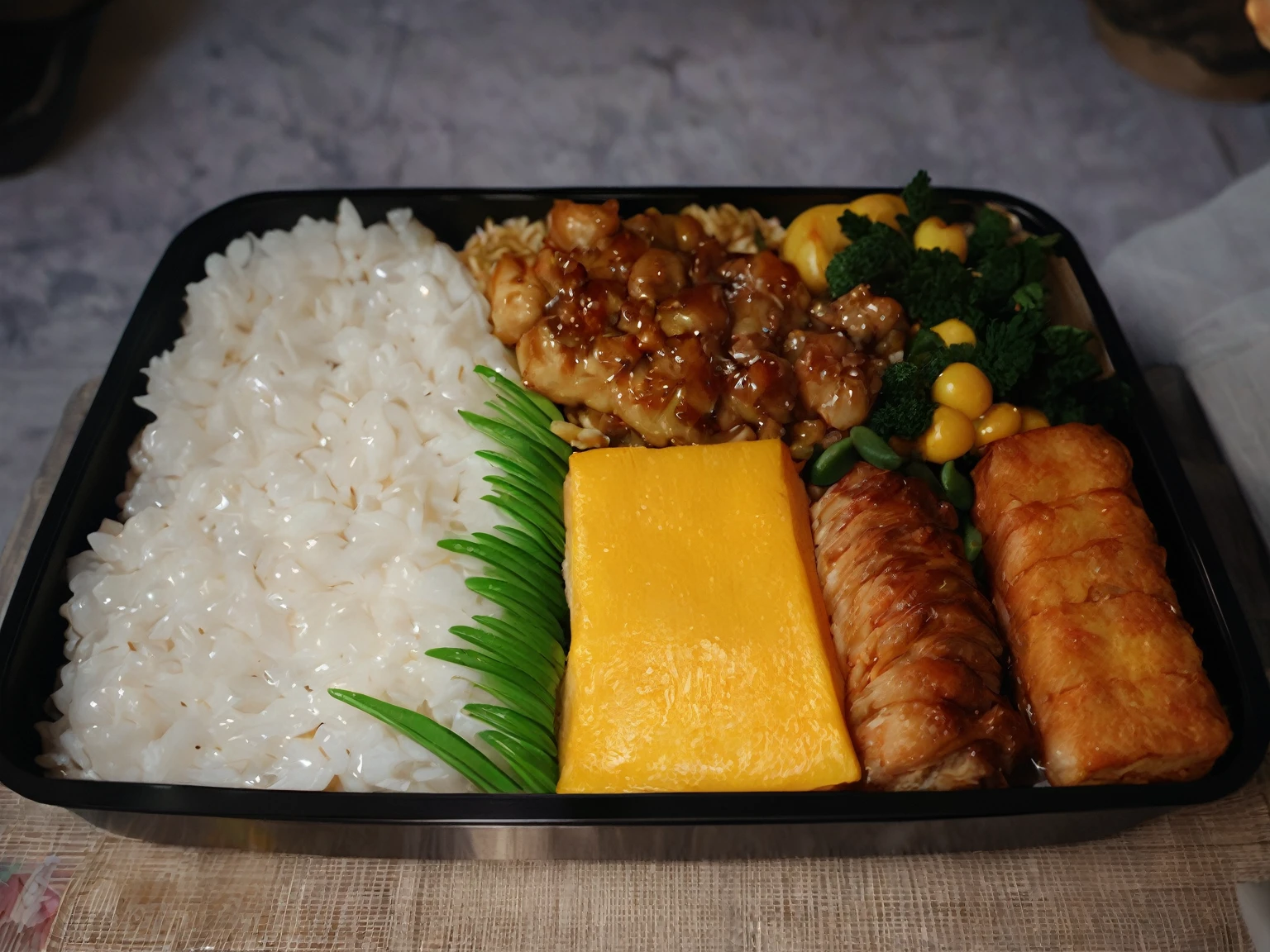 Very delicious lunch box。perfect anatomy, masterpiece, best quality, 16K, beautiful detailed grow, daydreaming expression.