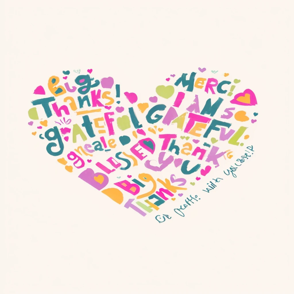 There are hearts made up of different words and phrases, thank you, Margo Hoff, thank you very much, thank you, !! extremely coherent!!, Just a joke, detailed!, Spectacular!, detailedを追加, Inspired by Milton Glazer, Happy, 2014, 2 0 1 4, Yeah, wonderful, With text, Blessed, 2024, Background white