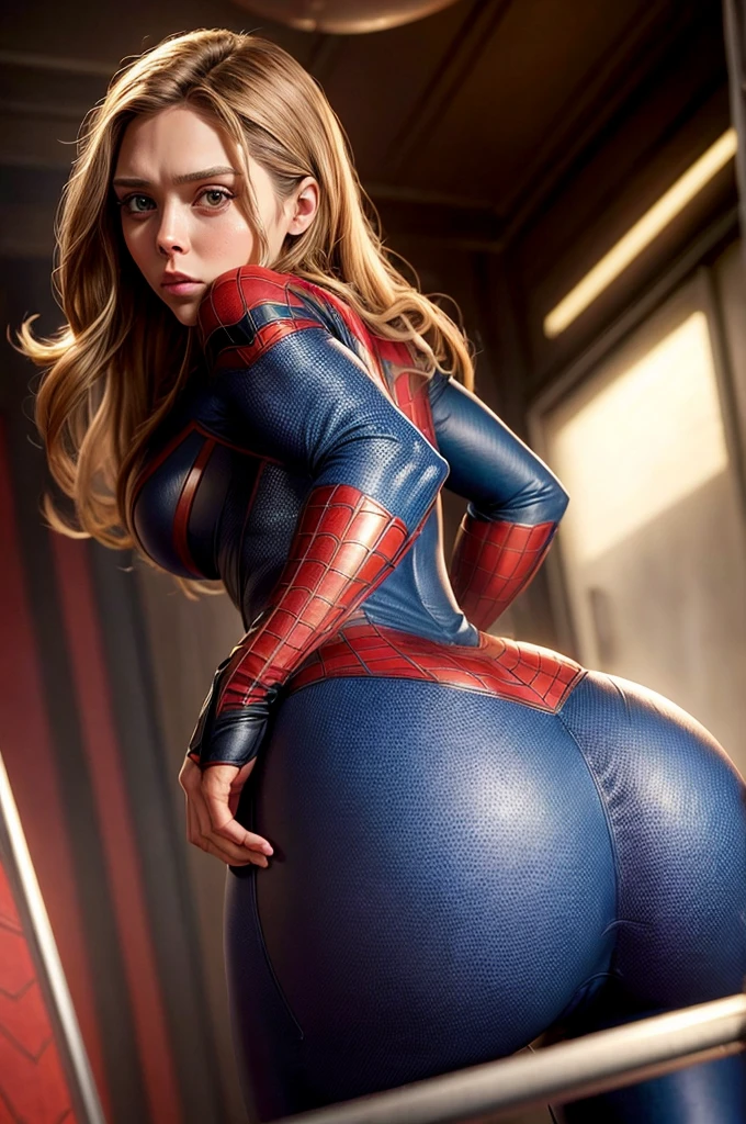 ((((huge ASS)))) Elizabeth Olsen in spiderman suit, skinny, slim thick, small waist, 8k