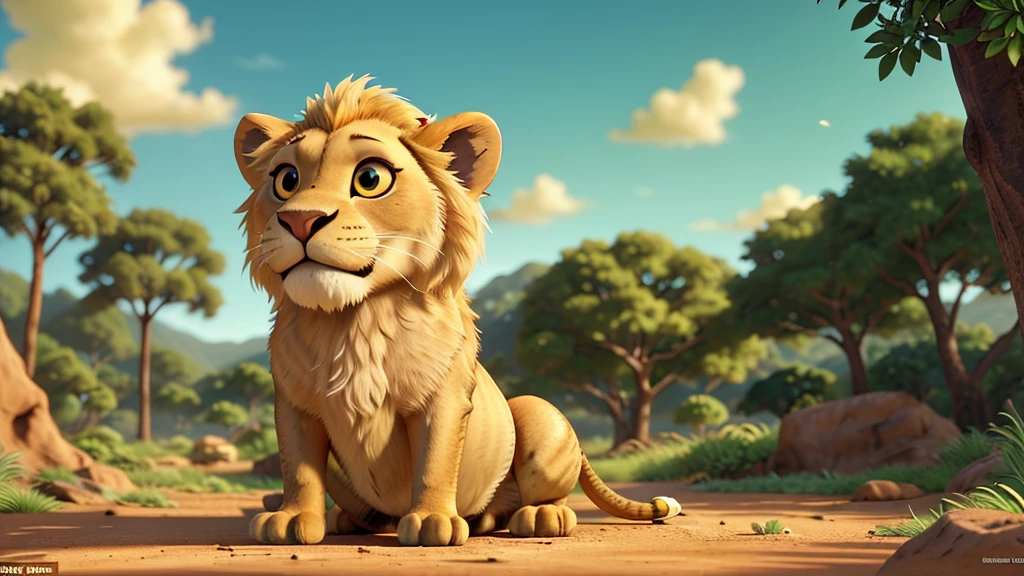 A majestic lion standing in the savannah, its powerful body and fierce gaze commanding attention, a small lizard calmly resting by its side, stunning lighting, cinematic composition, highly detailed, photorealistic, 8K, hyper-realistic, dramatic lighting, vibrant colors, stunning natural scenery, lush greenery, golden hour lighting.