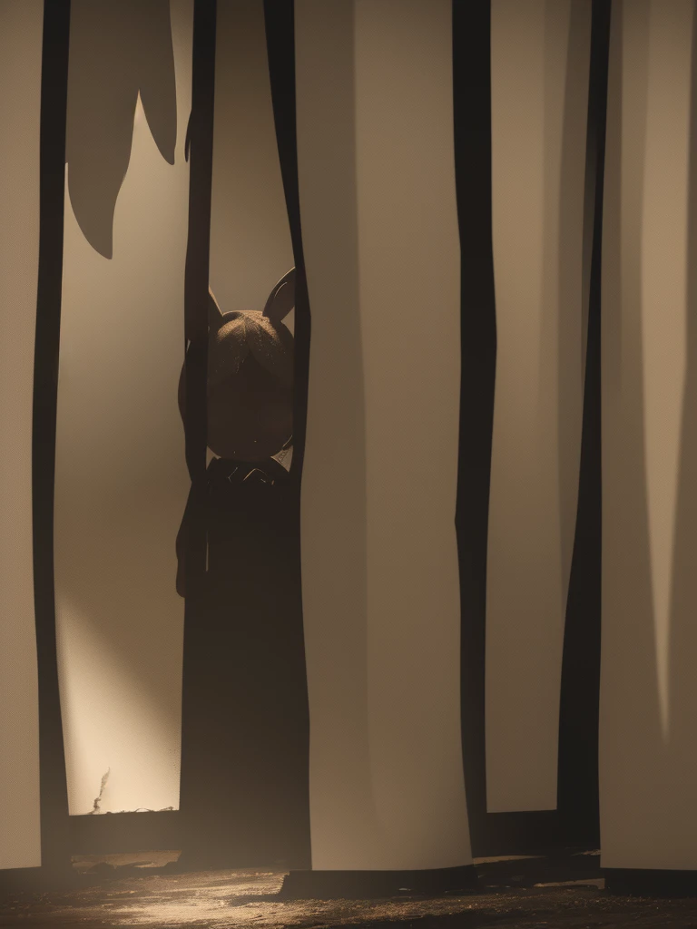 In a dark haunted house, horror, fear , It's muggy , steamy , rabbit ear girl , holding back pee , Disarray of clothing , Shadows seen through the curtains , doggy style , hard core