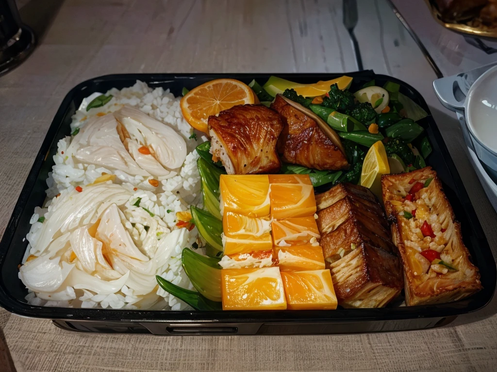 Very delicious lunch box。perfect anatomy, masterpiece, best quality, 16K, beautiful detailed grow, daydreaming expression.