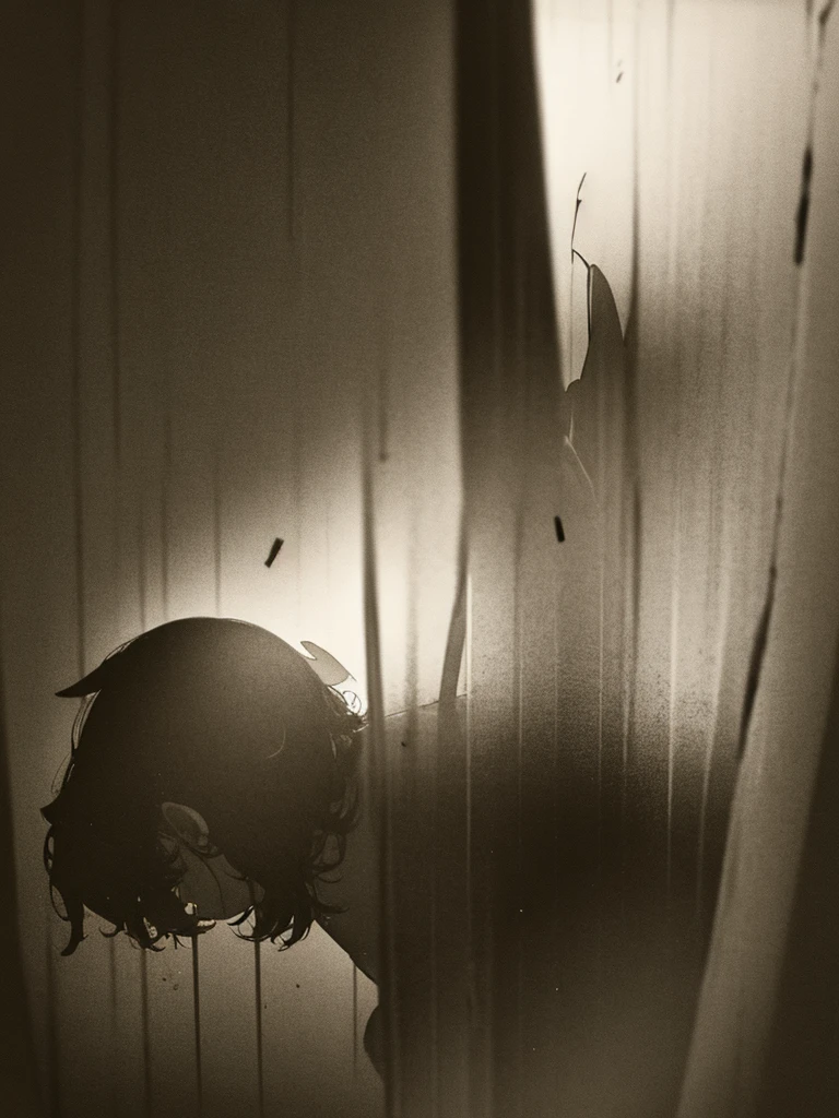 In a dark haunted house, horror, fear , It's muggy , steamy , rabbit ear girl , holding back pee , Disarray of clothing , Shadows seen through the curtains , doggy style , hard core , orgasm