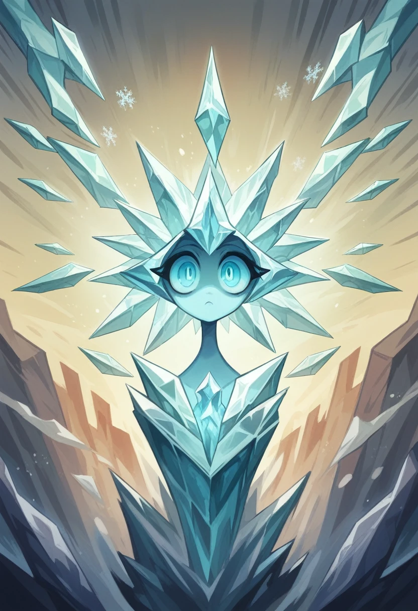 A Frost Elemental appears as a towering figure composed entirely of shimmering ice and frost, with a translucent, almost ghostly body that reflects and refracts light in a dazzling array of colors. Its form is constantly shifting, with icy shards and snowflakes swirling around its core. The elemental's eyes glow with an eerie blue light, and its movements are accompanied by the creaking and cracking sounds of ice expanding and contracting. It radiates an intense cold, causing the air around it to shimmer and frost to form on nearby surfaces.