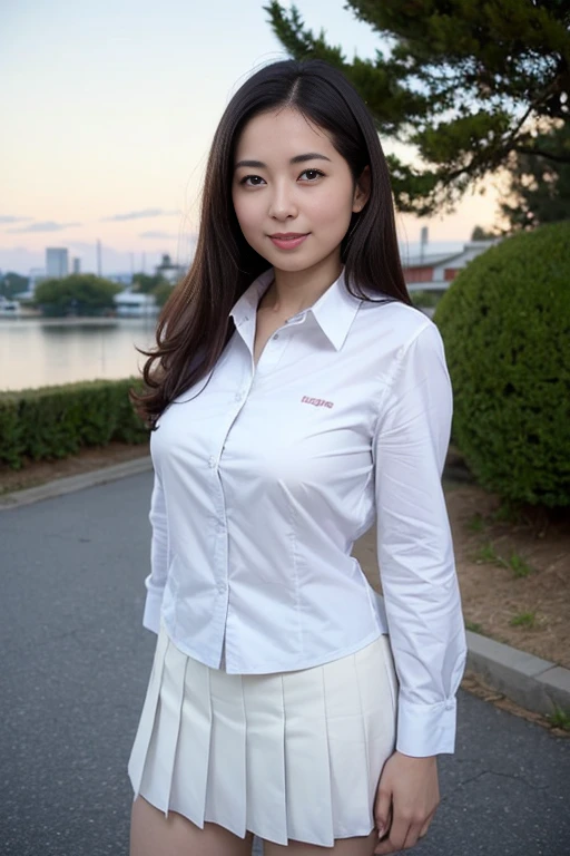 (masterpiece:1.2, top-quality), (realistic, photorealistic:1.4), beautiful illustration, (natural side lighting, movie lighting), nsfw,
looking at viewer, 1 girl, japanese, high school girl, perfect face, cute and symmetrical face, shiny skin,
(long hair:1.5, straight hair:1.4, grey hair), hair between eyes, purple eyes, glowing eyes, big eyes, long eye lasher, (medium breasts), slender,
beautiful hair, beautiful face, beautiful detailed eyes, beautiful clavicle, beautiful body, beautiful chest, beautiful thigh, beautiful legs, beautiful fingers,
((JP , white collared shirts, navy pleated mini skirt)),
(beautiful scenery), evening, (school),, standing, (lovely smile, upper eyes), Japanese women、high school student、