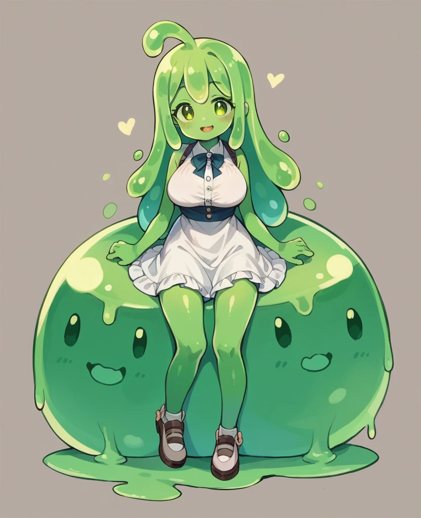 cute,(green slime girl),li,full body,dress,large breasts