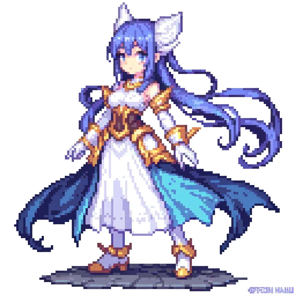 masterpiece , best quality , pixel art , 1 girl , fantasy clothes , full body , white background