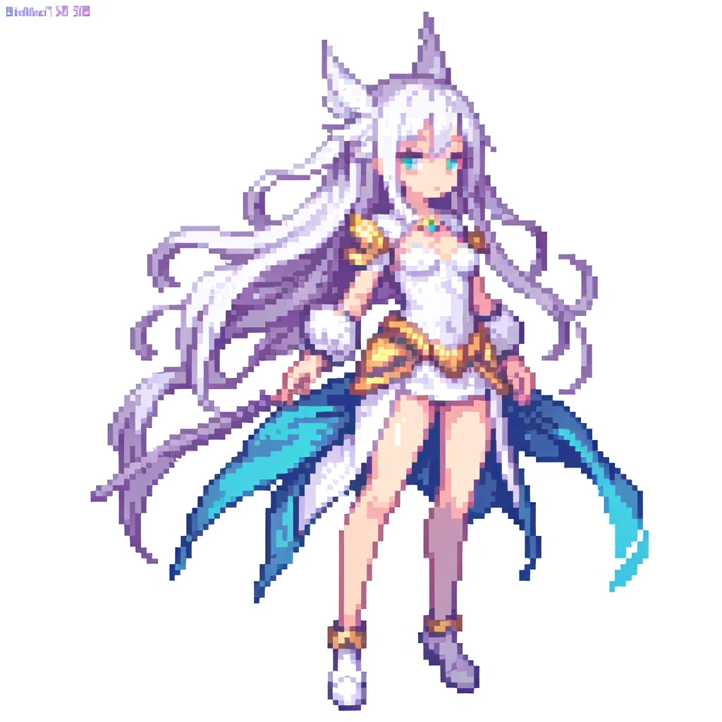 masterpiece , best quality , pixel art , 1 girl , fantasy clothes , full body , white background
