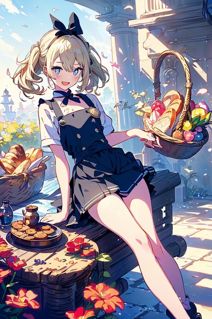 (perky chest:1.2), (pointed chest:1.2),(((Black Tunic:1.3))),(((cakes and bread in the basket),Cute and beautiful girl,Cute round face,Cute smile,with blush cheeks,Red Lip,a girl 17 years old, nsfw:1.2, beautiful body:1.3), shinny skin, BREAK, ((alice in the wonderland:1.3, cute, kawaii, lovely, funny, a girl falling down from sky:1.3, girl flying in sky:1.4, girl floating in air:1.5, rolling upskirt by wind:1.6, (with sparkling eyes and a contagious smile),open mouth, Looking at Viewer, surprised, putting hands on crotch over the skirts:1.5)), BREAK, ((floating things as follows:1.3, PlayingCards, Trump, tea cup, tea pot, tea spoons, pocket watch:1.3, lip sticks, candies:1.2, cookies, jam bottles, classical door_keys)), ((long purply_Blue dress :1.5, wearing long flaired skirt:1.3, the skirt is blowing:1.3, cute pink Apron, black stockingedium long platinum-blonde hair:1.2, twin tail hair:1.6, tied hair with a large ribbon), (Blue eyes, bright pupils with highlights, detailed eyes), (lying down on your back:0.7, spreading legs with rising up straight:0.7), sexy posture, fantastic colorful art, (fantasy art:1.2, wondered images), ((correct anatomy:1.5, perfect anatomy:1.3, correct hand, small foot:1.2)),
