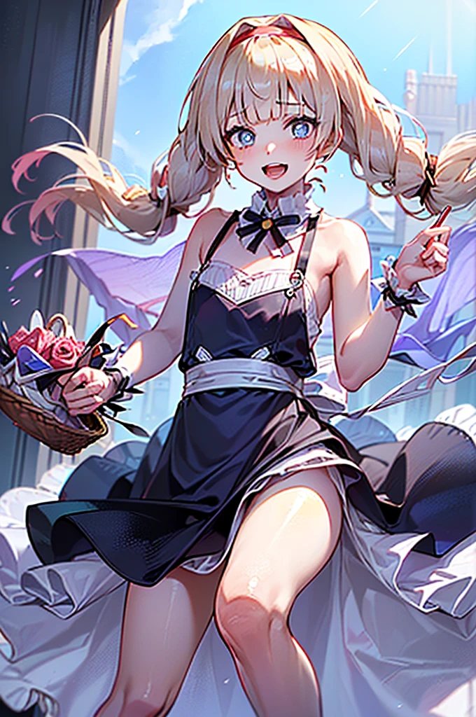 (perky chest:1.2), (pointed chest:1.2),(((Black Tunic:1.3))),(((cakes and bread in the basket),Cute and beautiful girl,Cute round face,Cute smile,with blush cheeks,Red Lip,a girl 17 years old, nsfw:1.2, beautiful body:1.3), shinny skin, BREAK, ((alice in the wonderland:1.3, cute, kawaii, lovely, funny, a girl falling down from sky:1.3, girl flying in sky:1.4, girl floating in air:1.5, rolling ??????? by wind:1.6, (with sparkling eyes and a contagious smile),open mouth, Looking at Viewer, surprised, putting hands on crotch over the skirts:1.5)), BREAK, ((floating things as follows:1.3, PlayingCards, ?????, tea cup, tea pot, tea spoons, pocket watch:1.3, lip sticks, candies:1.2, cookies, jam bottles, classical door_keys)), ((long purply_Blue dress :1.5, wearing long flaired skirt:1.3, the skirt is blowing:1.3, cute pink Apron, black stockingedium long platinum-blonde hair:1.2, twin tail hair:1.6, tied hair with a large ribbon), (Blue eyes, bright pupils with highlights, detailed eyes), (lying down on your back:0.7, spreading legs with rising up straight:0.7), sexy posture, fantastic colorful art, (fantasy art:1.2, wondered images), ((correct ???????:1.5, perfect ???????:1.3, correct hand, small foot:1.2)),
