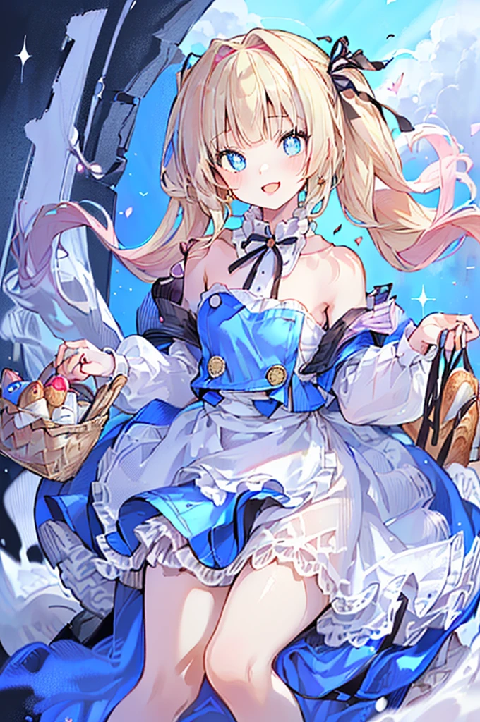 (perky chest:1.2), (pointed chest:1.2),(((Black Tunic:1.3))),(((cakes and bread in the basket),Cute and beautiful girl,Cute round face,Cute smile,with blush cheeks,Red Lip,a girl , nsfw:1.2, beautiful body:1.3), shinny skin, BREAK, ((alice in the wonderland:1.3, cute, kawaii, lovely, funny, a girl falling down from sky:1.3, girl flying in sky:1.4, girl floating in air:1.5, rolling upskirt by wind:1.6, (with sparkling eyes and a contagious smile),open mouth, Looking at Viewer, surprised, putting hands on crotch over the skirts:1.5)), BREAK, ((floating things as follows:1.3, PlayingCards, Trump, tea cup, tea pot, tea spoons, pocket watch:1.3, lip sticks, candies:1.2, cookies, jam bottles, classical door_keys)), ((long purply_Blue dress :1.5, wearing long flaired skirt:1.3, the skirt is blowing:1.3, cute pink Apron, black stockingedium long platinum-blonde hair:1.2, twin tail hair:1.6, tied hair with a large ribbon), (Blue eyes, bright pupils with highlights, detailed eyes), (lying down on your back:0.7, spreading legs with rising up straight:0.7), sexy posture, fantastic colorful art, (fantasy art:1.2, wondered images), ((correct anatomy:1.5, perfect anatomy:1.3, correct hand, small foot:1.2)),