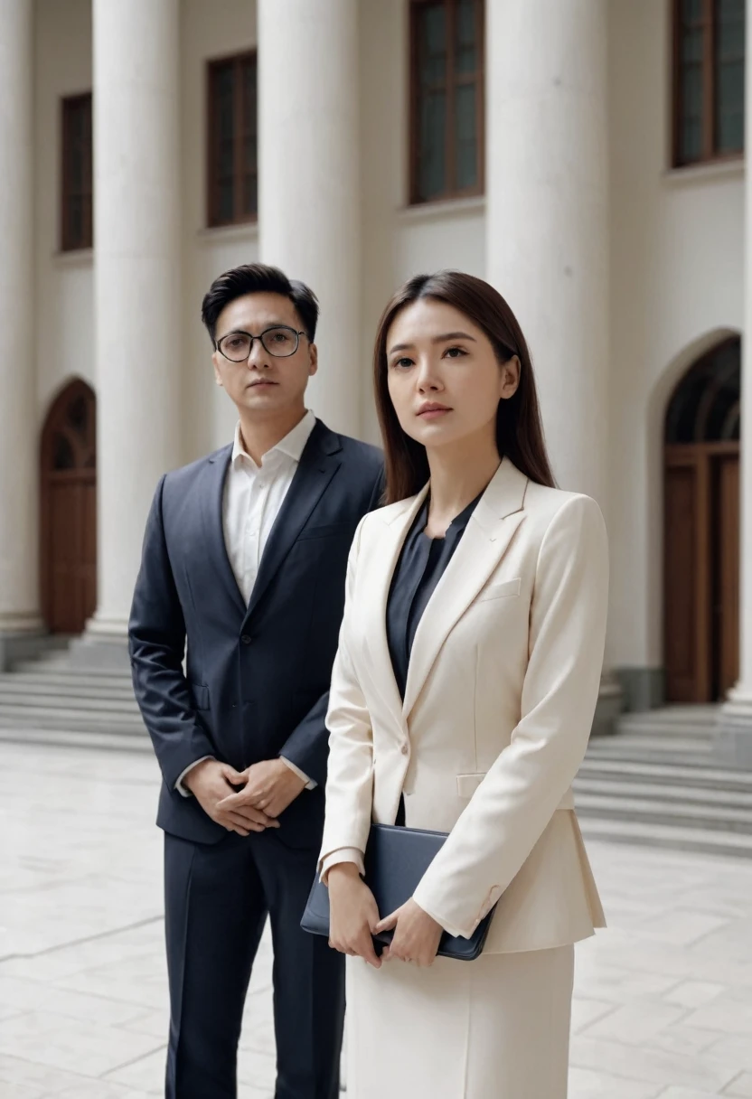 Lawyer male and female lawyer They stand in the middle court , high quality, 8k,