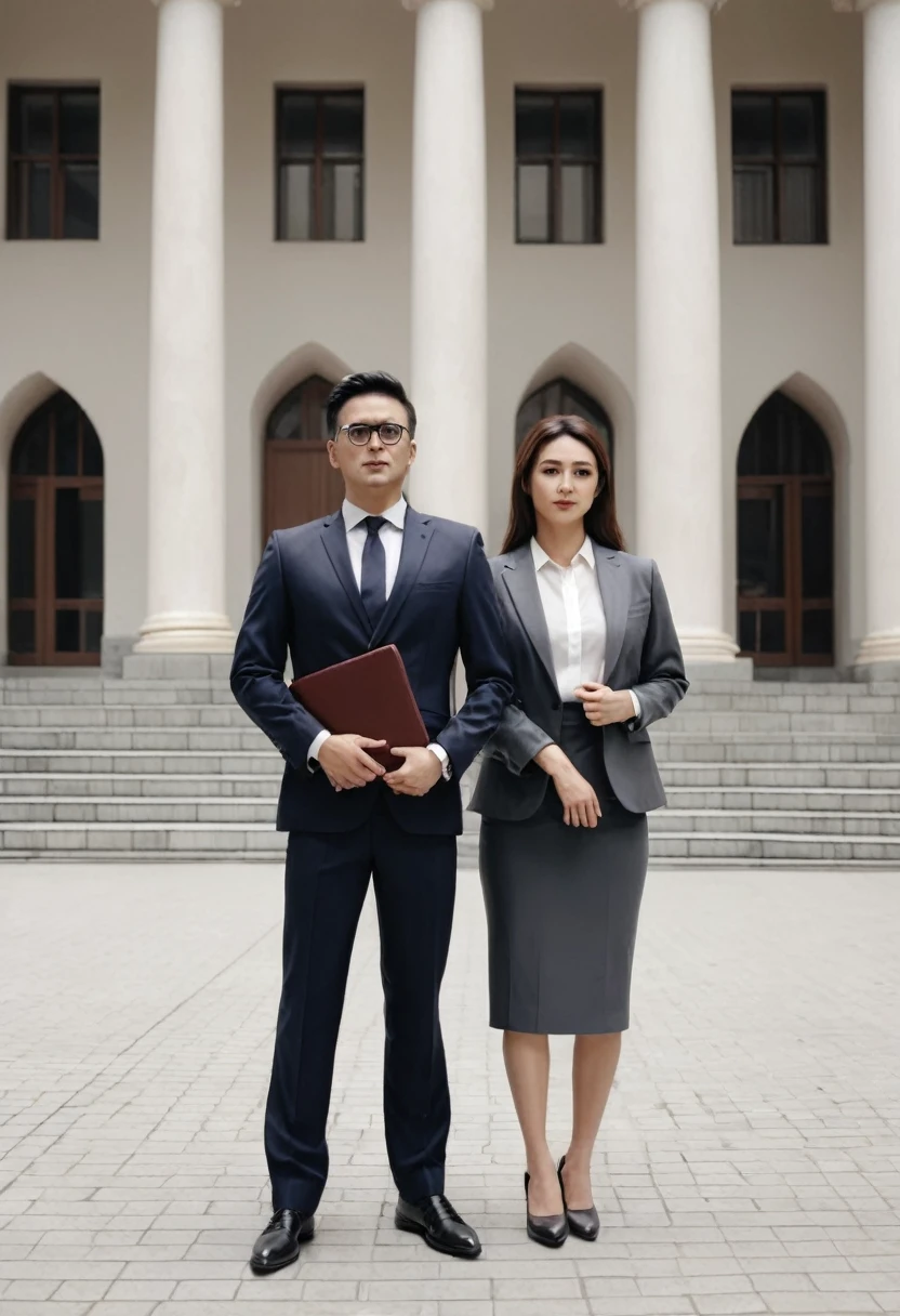 Lawyer male and female lawyer They stand in the middle court , high quality, 8k,