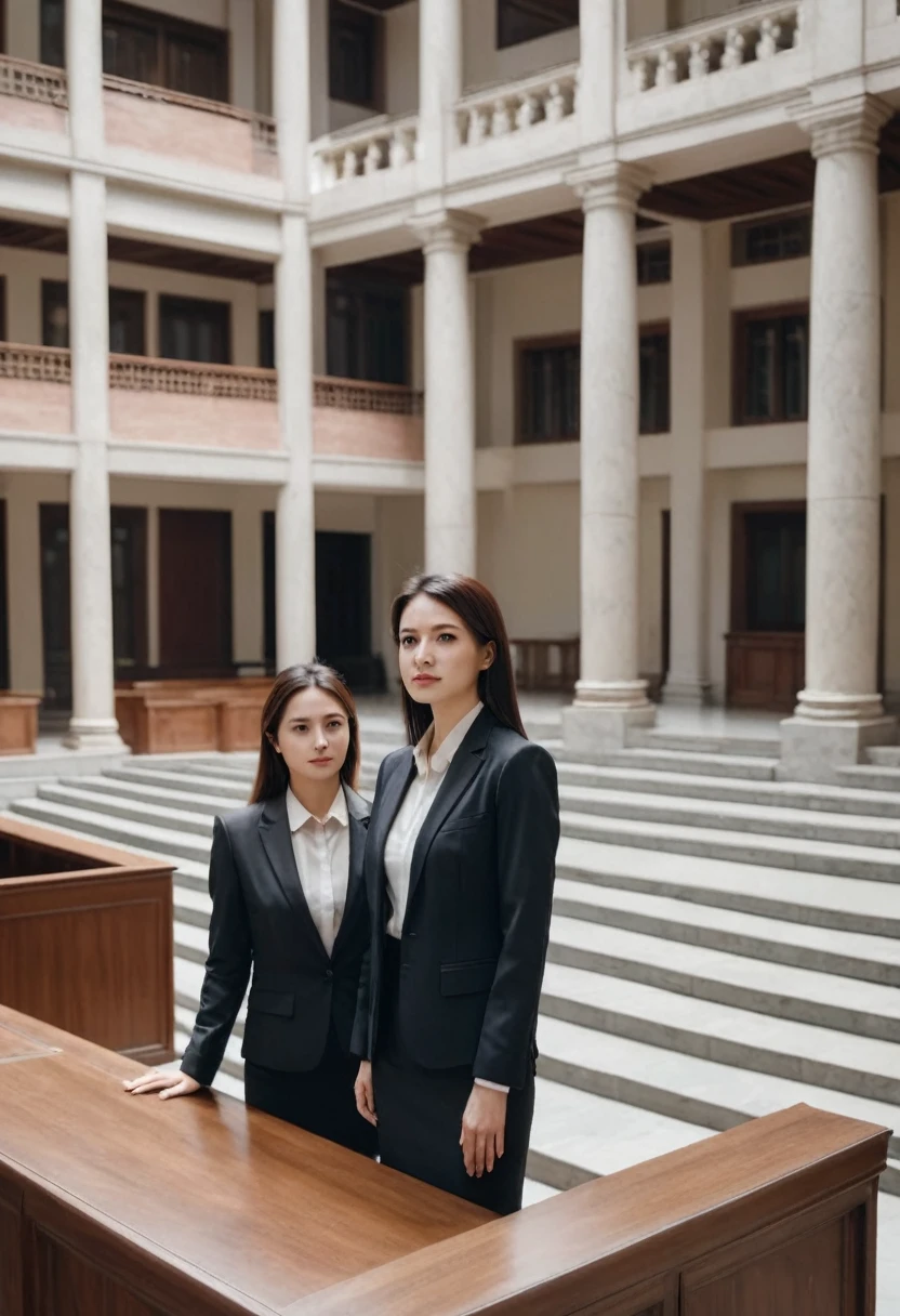 Lawyer male and female lawyer They stand in the middle court , high quality, 8k,