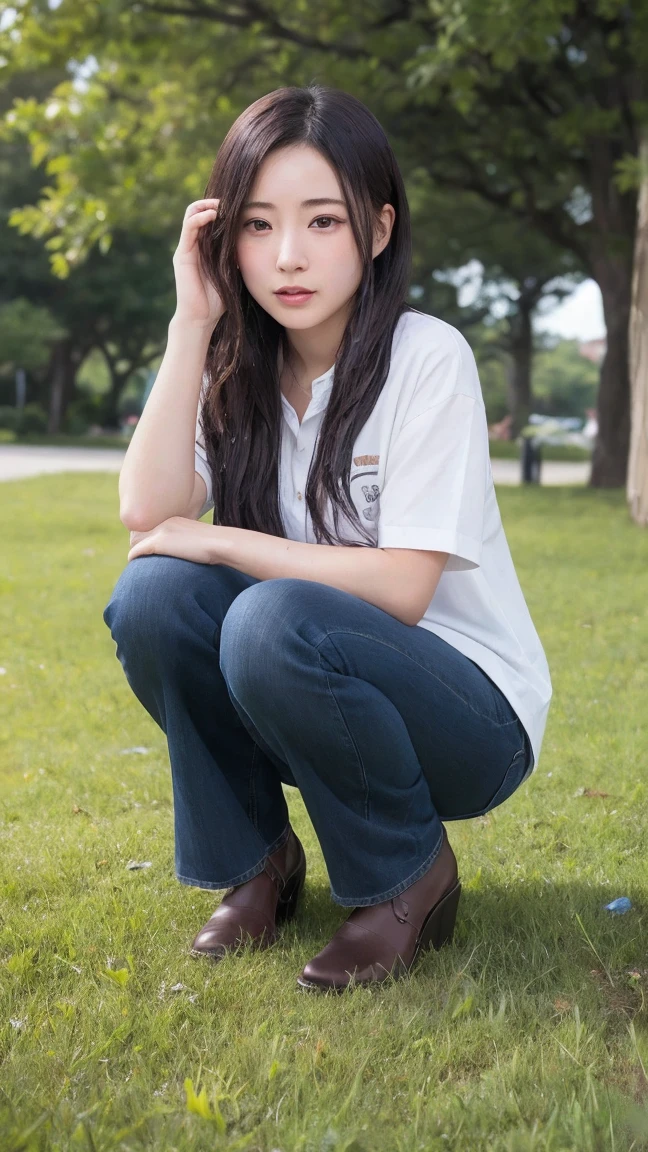 1 Female,((One girl)),((16 years:1)), cowboy_shot,(from_front:1.5),Eye of the worm,squat,自分のfeetを抱きしめる, On the grass,10 generations, Very young,純真なbeautiful少女たち, Idol's face, Delicate girl:1,feet,knees,(elegant_Sandals:1),(Tunic blouse:1.0), (Ruffled tops:1.0), (trainer:1),(cardigan:1),Sleeves are longer than the wrist, overly too long sleeves, (denim_skirt:1.3),at the park,(knees_Away:0.8),(skirtの中from見えるおまんこの割れ目), (Camel Toe:1), (Young pussy:0.8), masterpiece, Highest quality, 8K,(beautiful_skin:1),Detailed face,Smooth bristles, Glowing black eyes,Sparkling eyes,Childish,RAW Photos, Professional Lighting, Film Grain, chromatic aberration,Expressionless, (Small eyes and face:1.0), (Bokeh:1.1),School bag very flat tit, sit nipples are erect, on Delivery table、open leg open pussy, vaginal opening, Open the vagina with your hands, Obstetrics and gynecology, large labia minora folds the vaginal opening is wet clitoris erect wet pussy Squirting fuckking