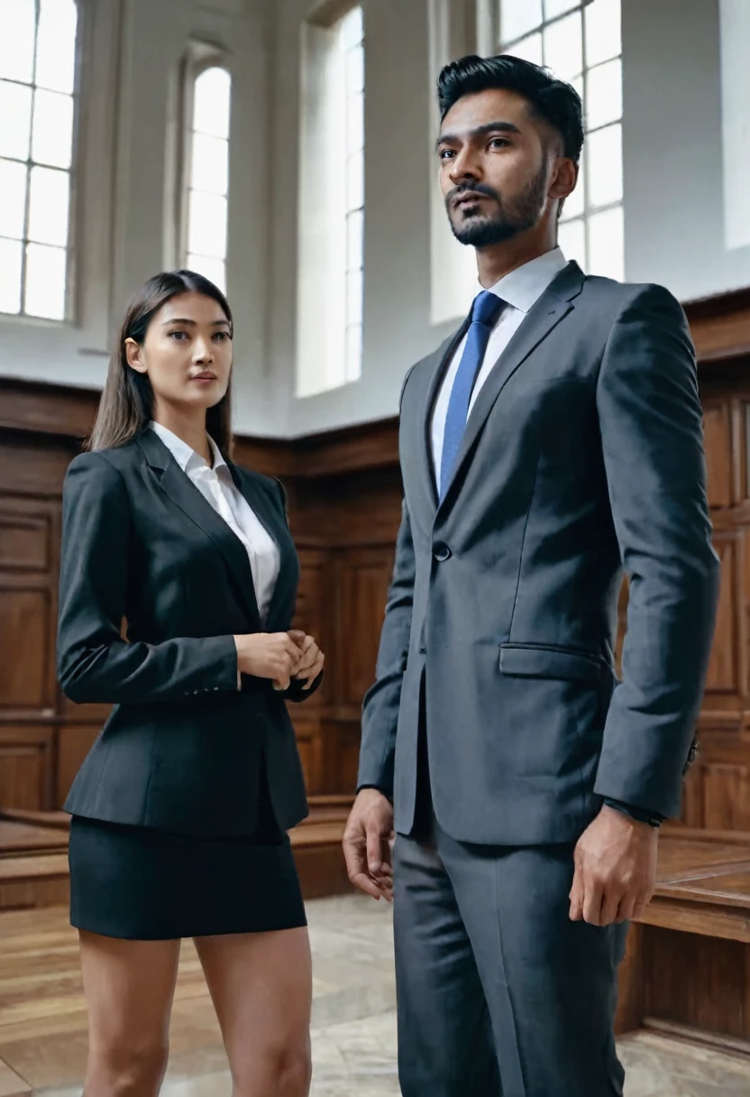 Lawyer male and female lawyer They stand in the middle court , high quality, 8k,