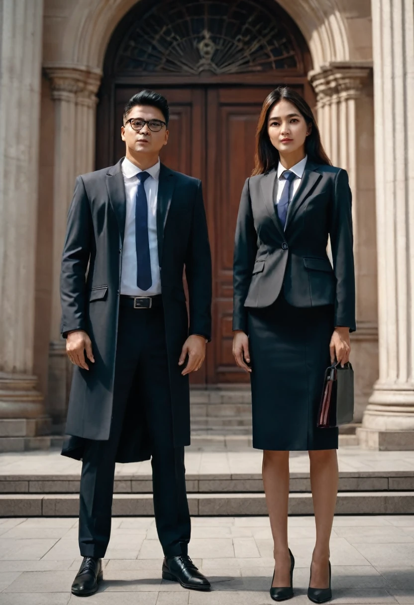 Lawyer male and female lawyer They stand in the middle court , high quality, 8k,