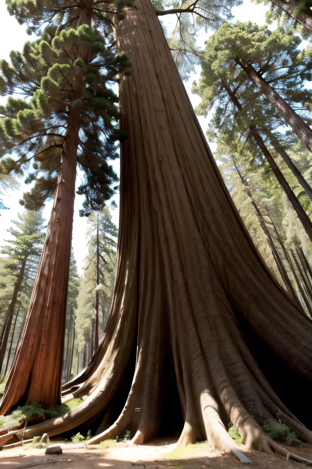 a giant tree with many branches similar to the size of a sequoia ,around you a forest of tiny trees 