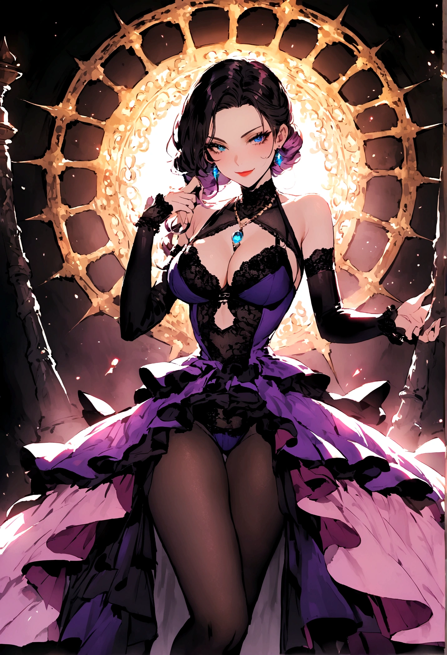 beautiful magician, lingerie s beauty, lace lingerie,The pendant shines in the cleavage,suspicious smile,lure,