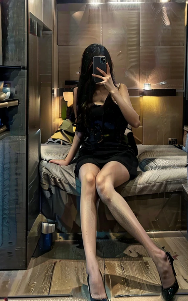 (RAW photo, best quality), (realistic, photo-realistic:1.4), masterpiece, extremely delicate and beautiful, Amazing, finely detail, extremely detailed CG unity 8k wallpaper, huge filesize, ultra-detailed, soft light, rim light, vibrant details, ((perfect hand:1.2)),((perfect leg:1.2)), blurry background, blurry foreground, depth of field, Take a selfie with phone in one hand and cover face, 1girl, ,full body, ((sexy)), iphone, selfie, pose,