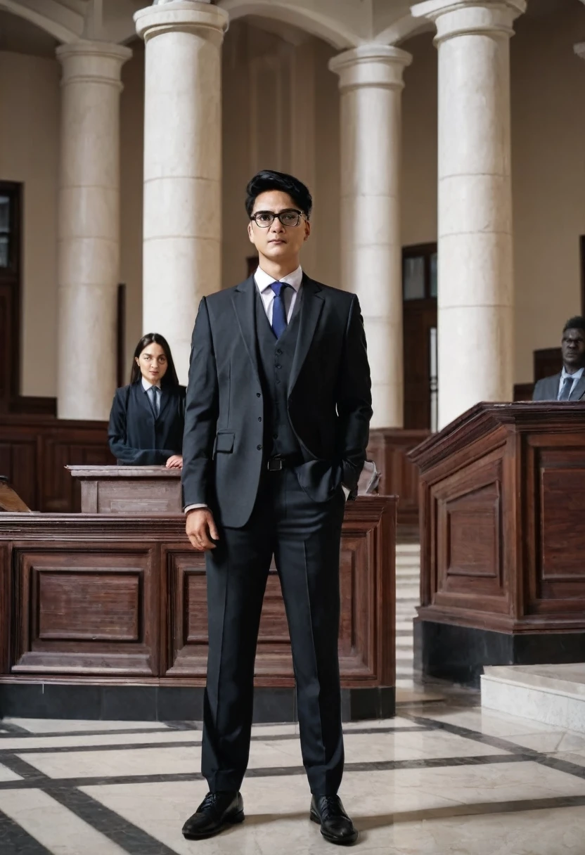 Lawyer male and female lawyer They stand in the middle court , high quality, 8k,
