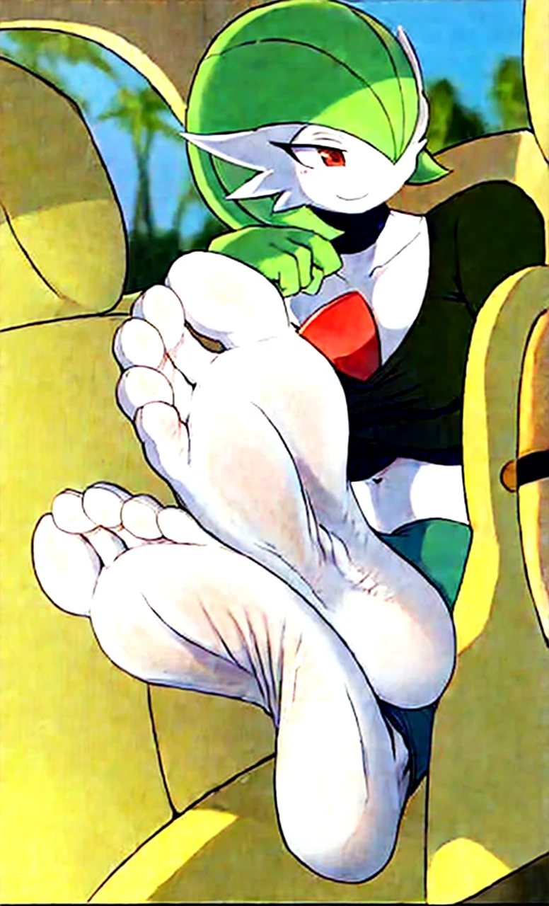 Soles, detailed soles, wrinkled soles, happy expression, Gardevoir, 