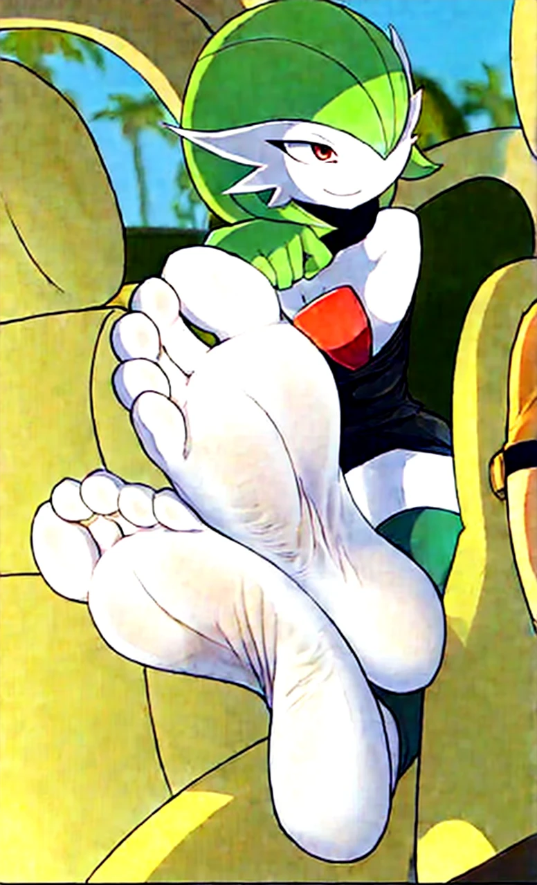 Soles, detailed soles, wrinkled soles, happy expression, Gardevoir,