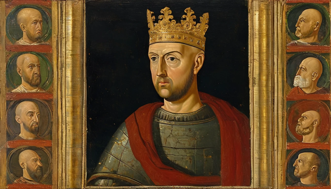 Oil portrait, 4th century, European king,bald,Baldy,