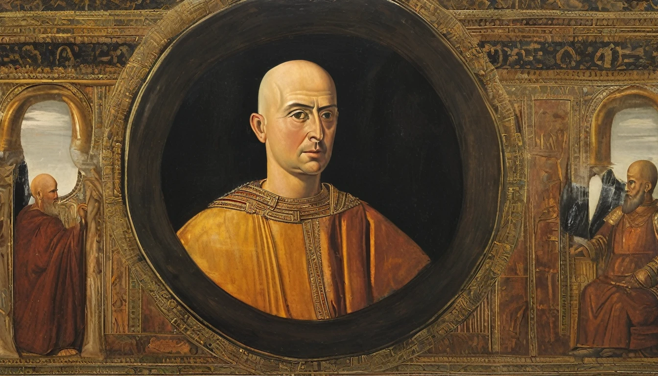 Oil portrait, 4th century, European king,bald,Baldy,