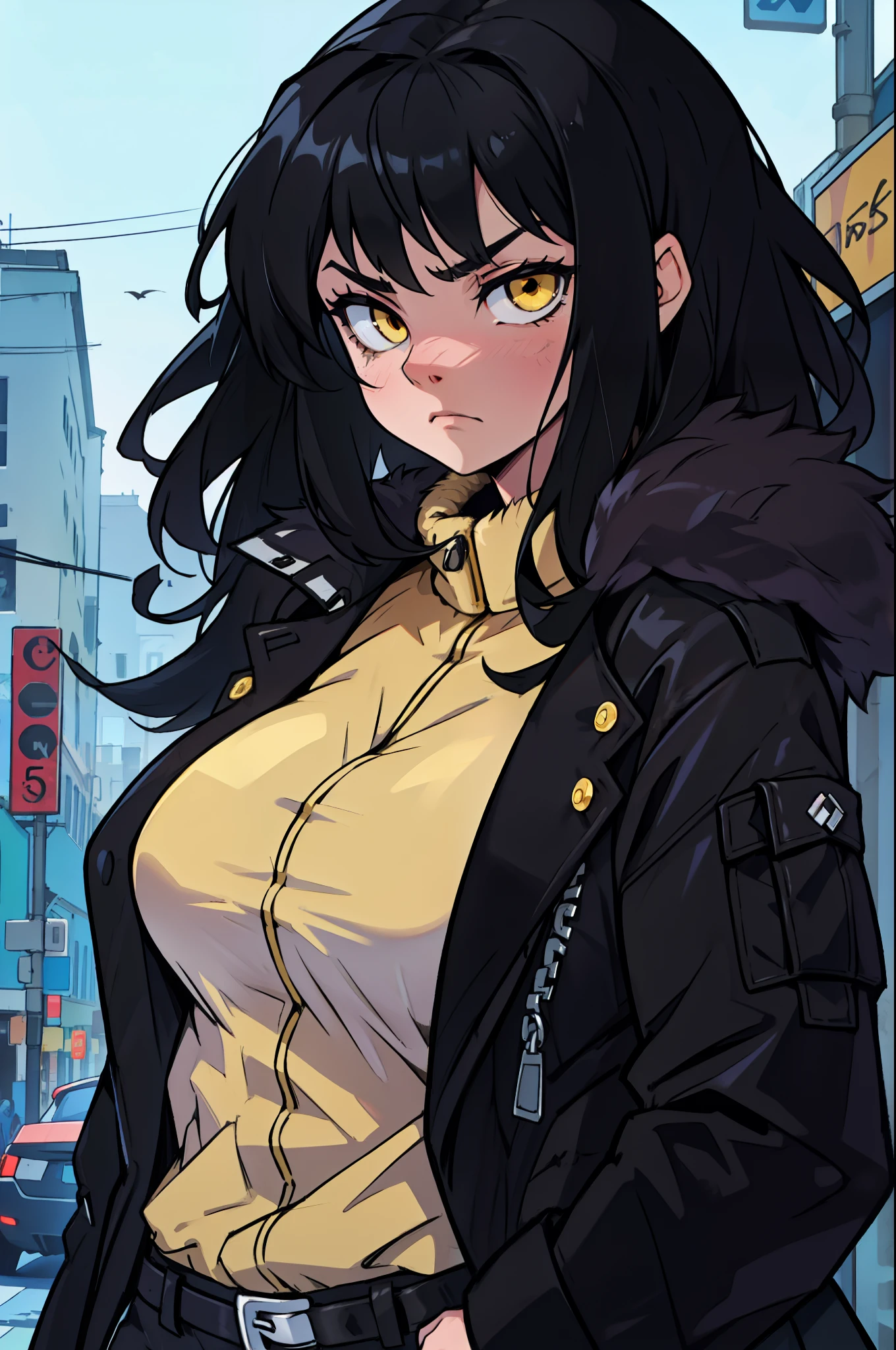 sad girl muscular girl large breasts yellow eyes black hair fur coat fur coat fur coat fur coat fur coat fur coat fur coat