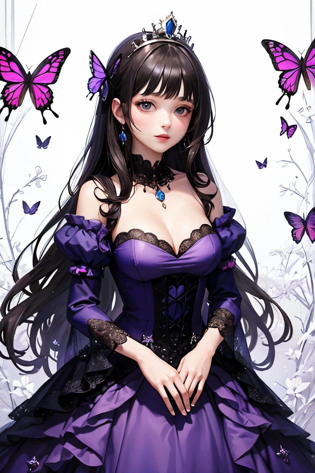 princess, with purple dress and butterflies