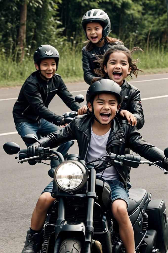 The boy on a motorbike chased after the girl. The girl ran away with a scared and panicked expression on her face, and the boy's face was gloating.