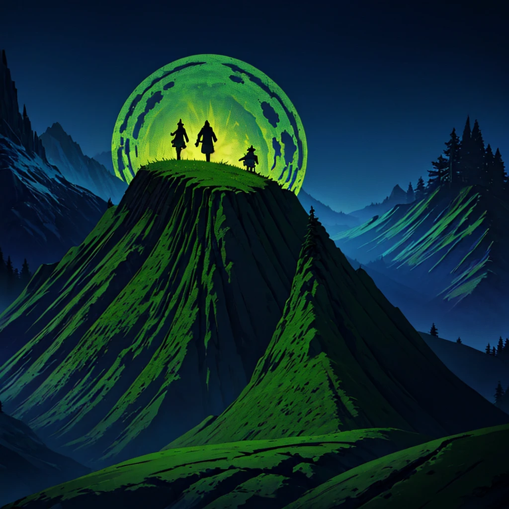 (masterpiece, best quality:1.4), cinematic light, colorful, high contrast, mountain, grass, tree, night, (horror (theme):1.2), (monster:1.2), dark