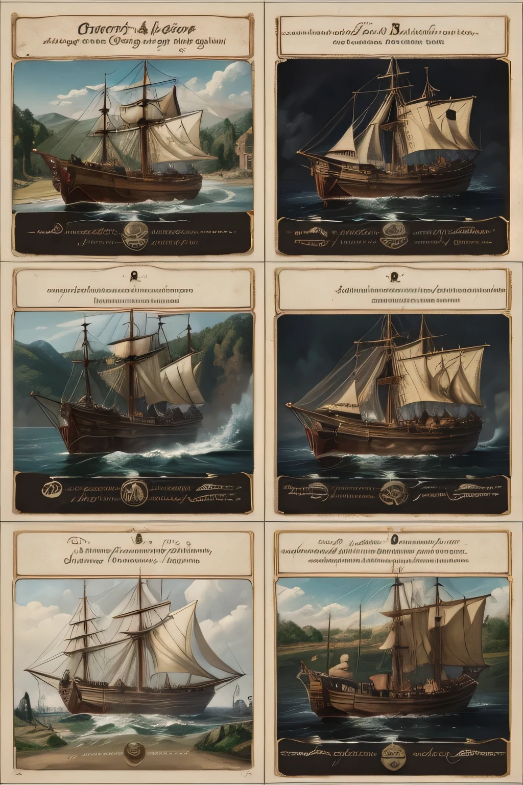 Cartoon set in four stages of the conquest of America from 1492 to 1545, with dialog boxes