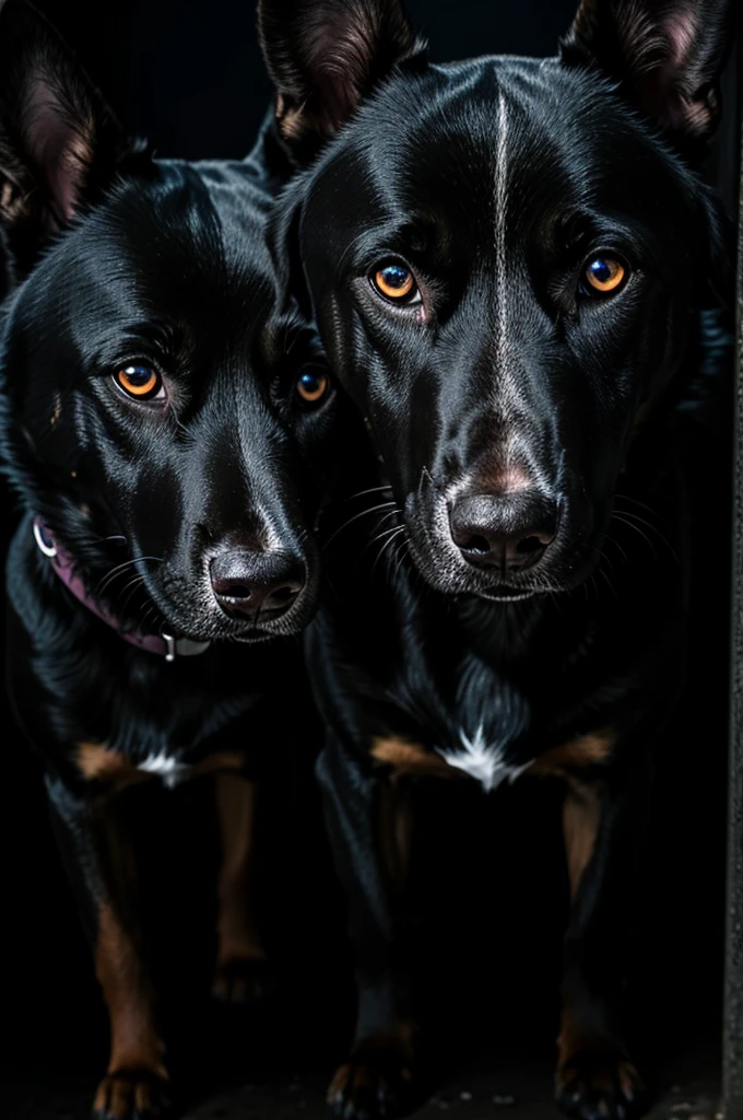 Dog in the dark with glowing eyes