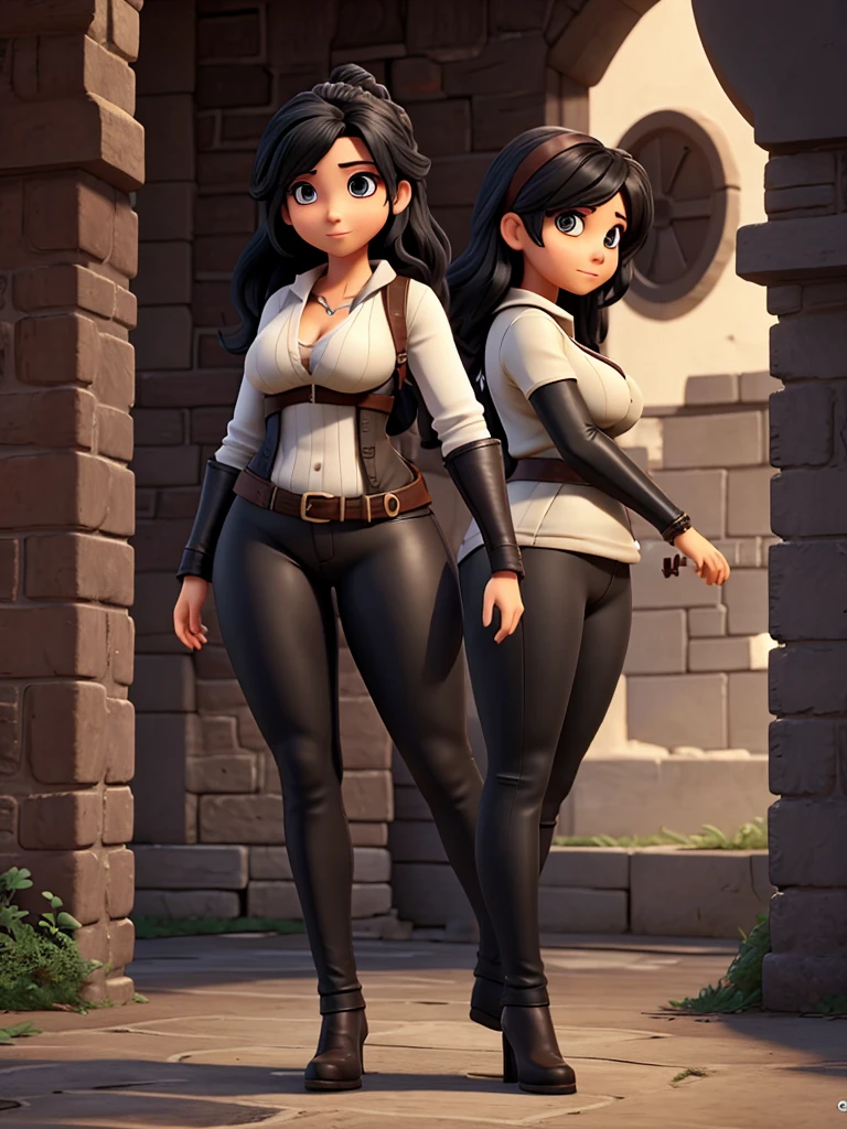 RPG character full body, woman, one woman, alone, sexy woman, curvy body, black hair, no helmet, big ass