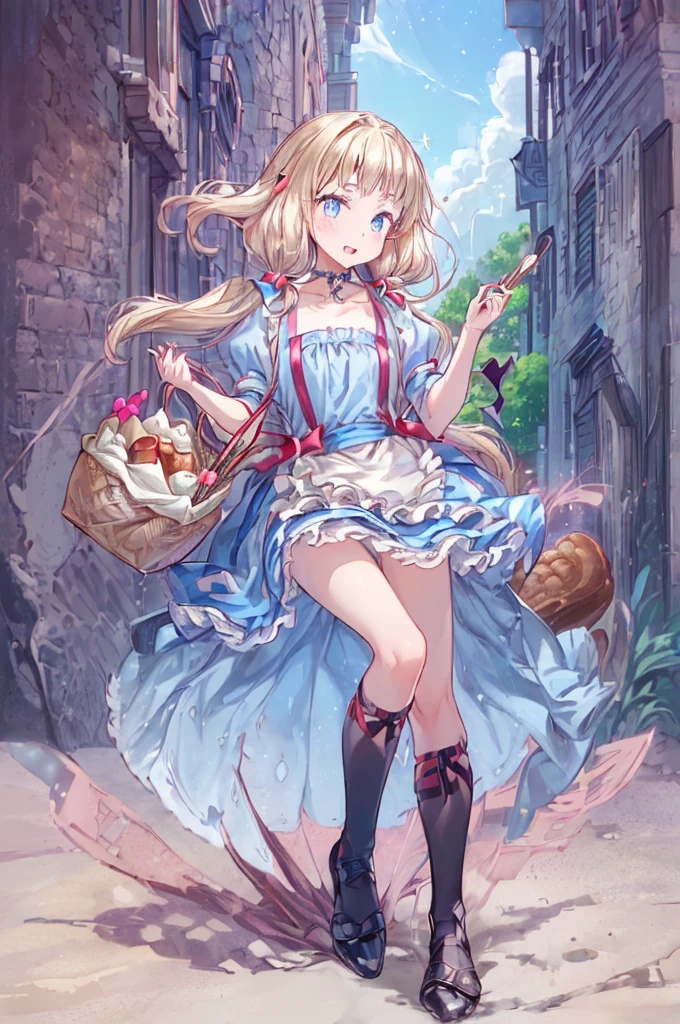 (perky chest:1.2), (pointed chest:1.2),(((Black Tunic:1.3))),(((cakes and bread in the basket),Cute and beautiful girl,Cute round face,Cute smile,with blush cheeks,Red Lip,a girl 17 years old, nsfw:1.2, beautiful body:1.3), shinny skin, BREAK, ((alice in the wonderland:1.3, cute, kawaii, lovely, funny, a girl falling down from sky:1.3, girl flying in sky:1.4, girl floating in air:1.5, rolling upskirt by wind:1.6, (with sparkling eyes and a contagious smile),open mouth, Looking at Viewer, surprised, putting hands on crotch over the skirts:1.5)), BREAK, ((floating things as follows:1.3, PlayingCards, Trump, tea cup, tea pot, tea spoons, pocket watch:1.3, lip sticks, candies:1.2, cookies, jam bottles, classical door_keys)), ((long purply_Blue dress :1.5, wearing long flaired skirt:1.3, the skirt is blowing:1.3, cute pink Apron, black stockingedium long platinum-blonde hair:1.2, twin tail hair:1.6, tied hair with a large ribbon), (Blue eyes, bright pupils with highlights, detailed eyes), (lying down on your back:0.7, spreading legs with rising up straight:0.7), sexy posture, fantastic colorful art, (fantasy art:1.2, wondered images), ((correct anatomy:1.5, perfect anatomy:1.3, correct hand, small foot:1.2)),

