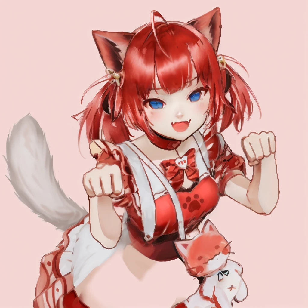 Lean short ribs、live-action、Red Hair、Cat ear、Twin tails、